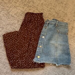 IJOAH Denim Jean Skirt & Brown Polka Dot Maxi Skirt